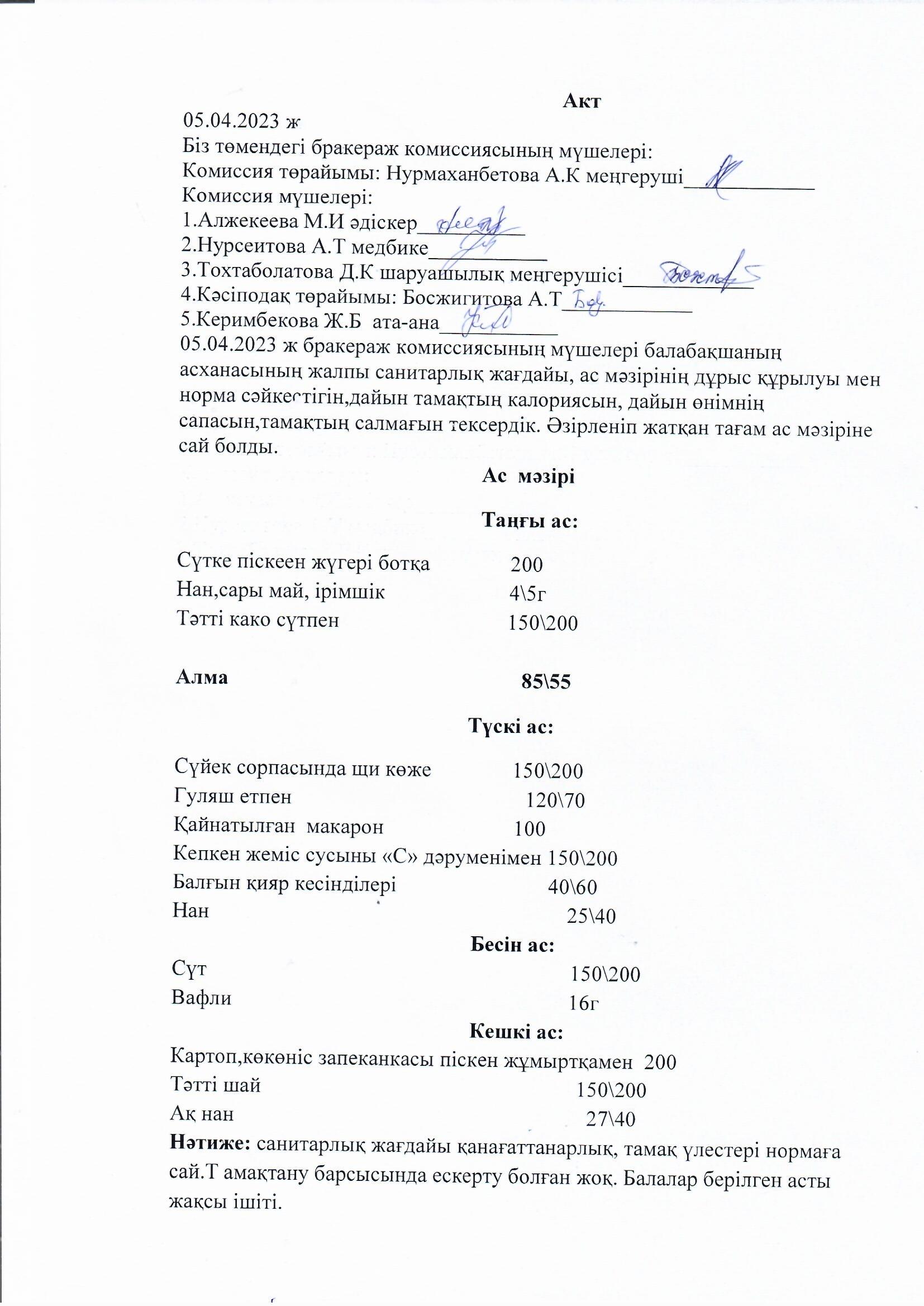 Акт сәуір айы 2023 жыл