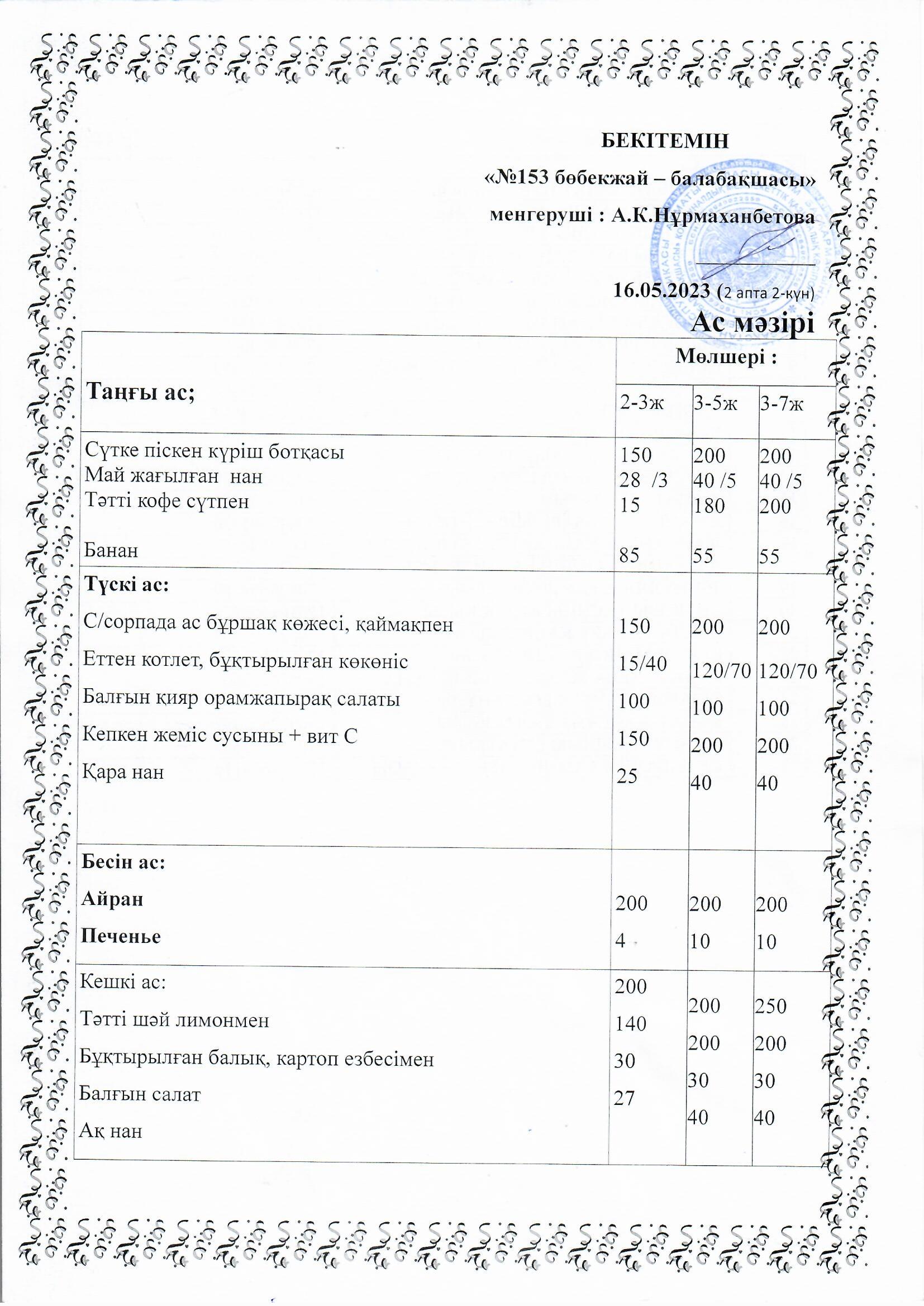 Ас мәзірі 16.05.2023 ж