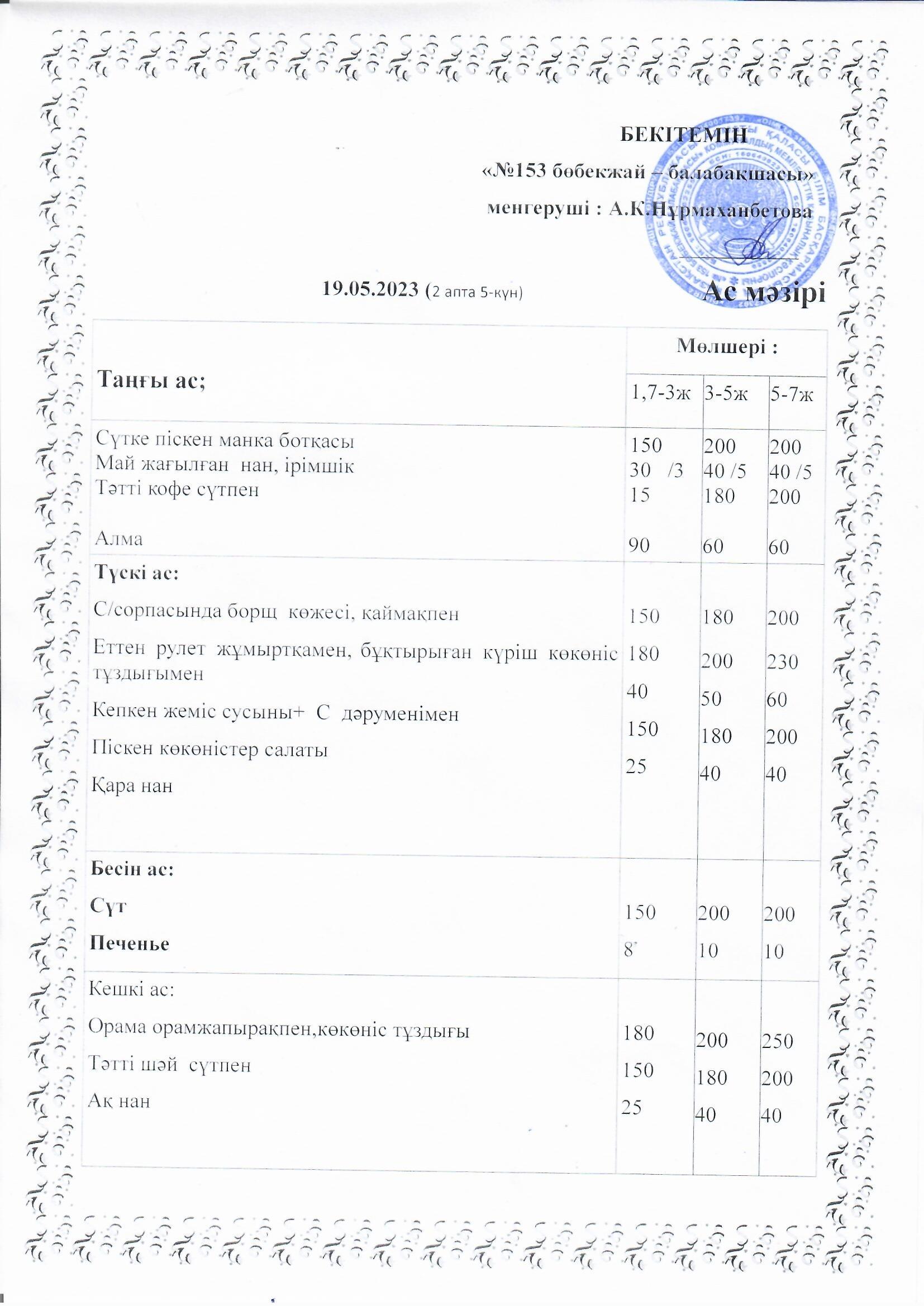 Ас мәзірі 19.05.2023 ж