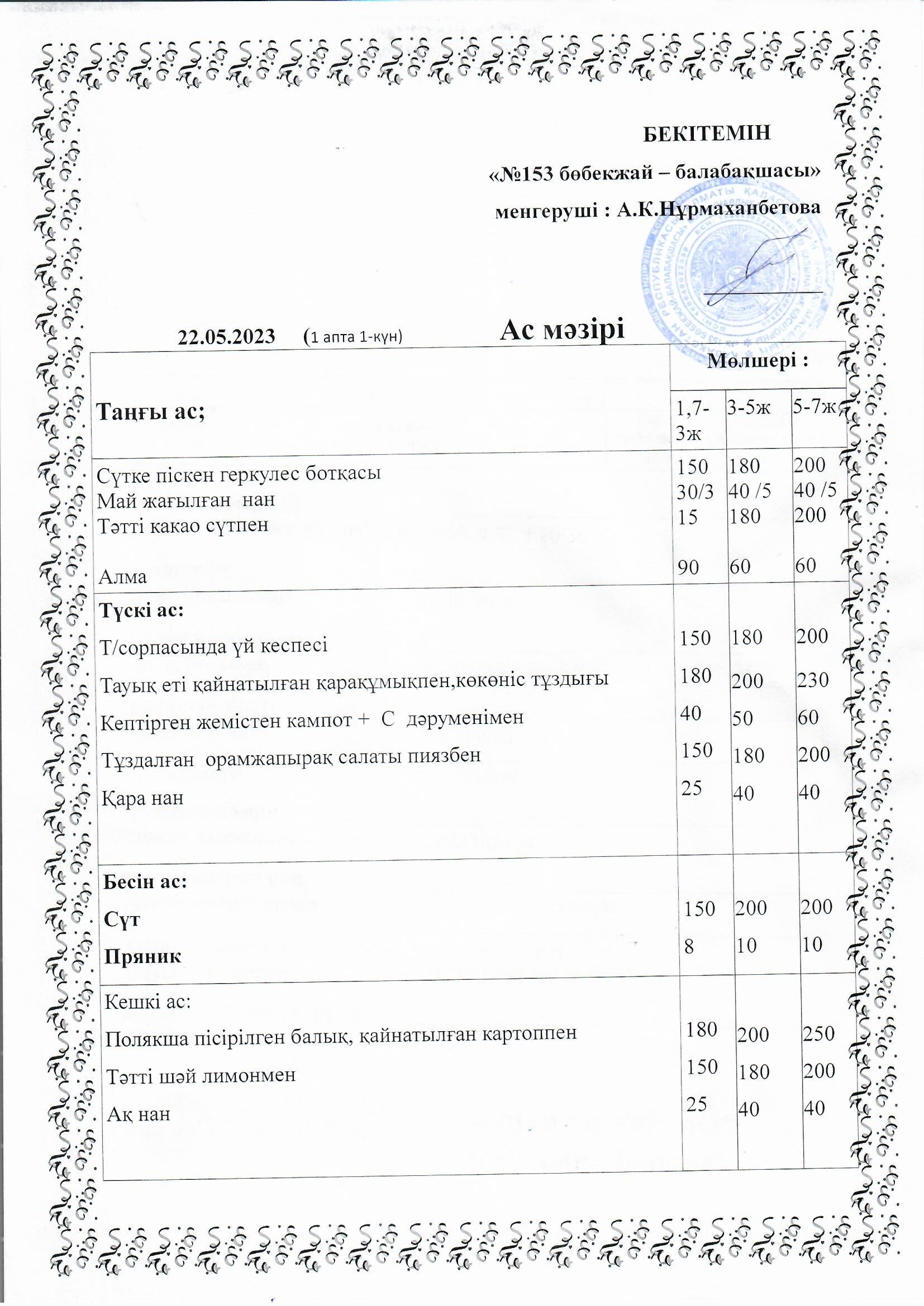 Ас мәзірі 22.05.2023 ж