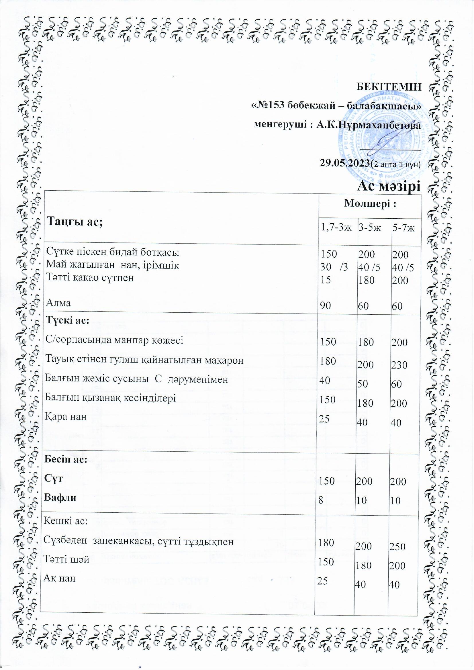 Ас мәзірі 29.05.2023 ж