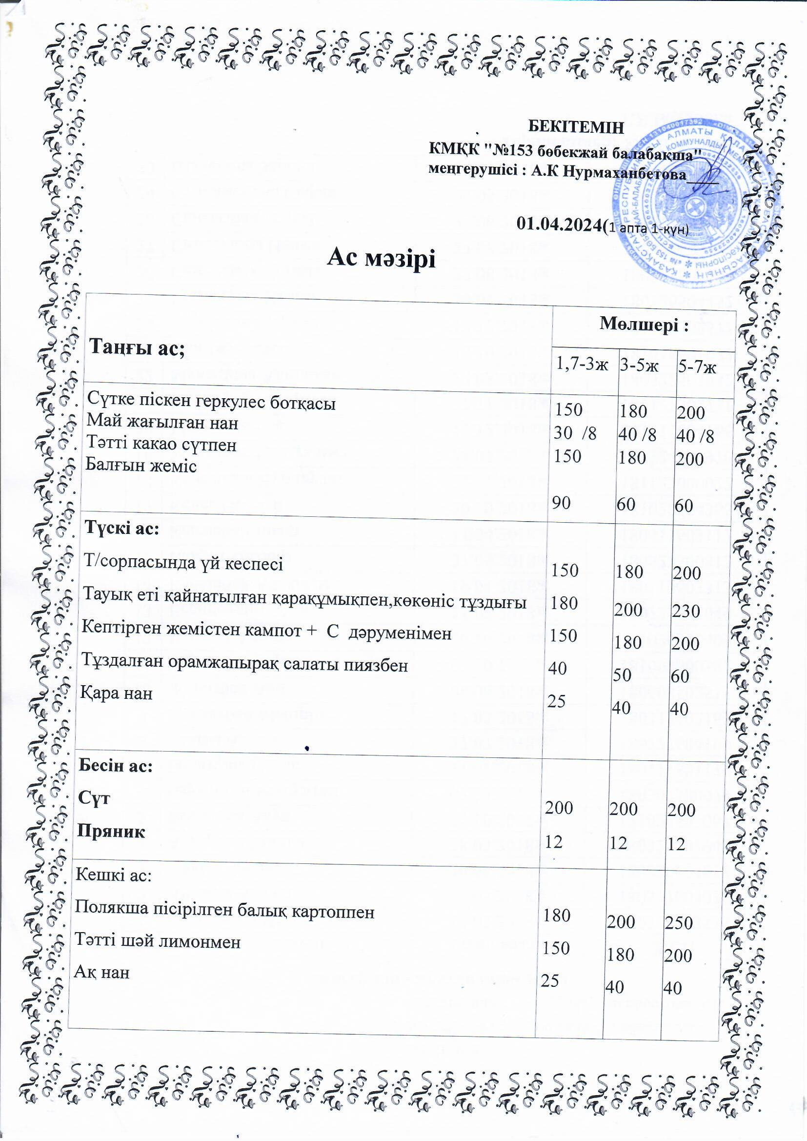 Ас мәзірі 01.04.2024 ж