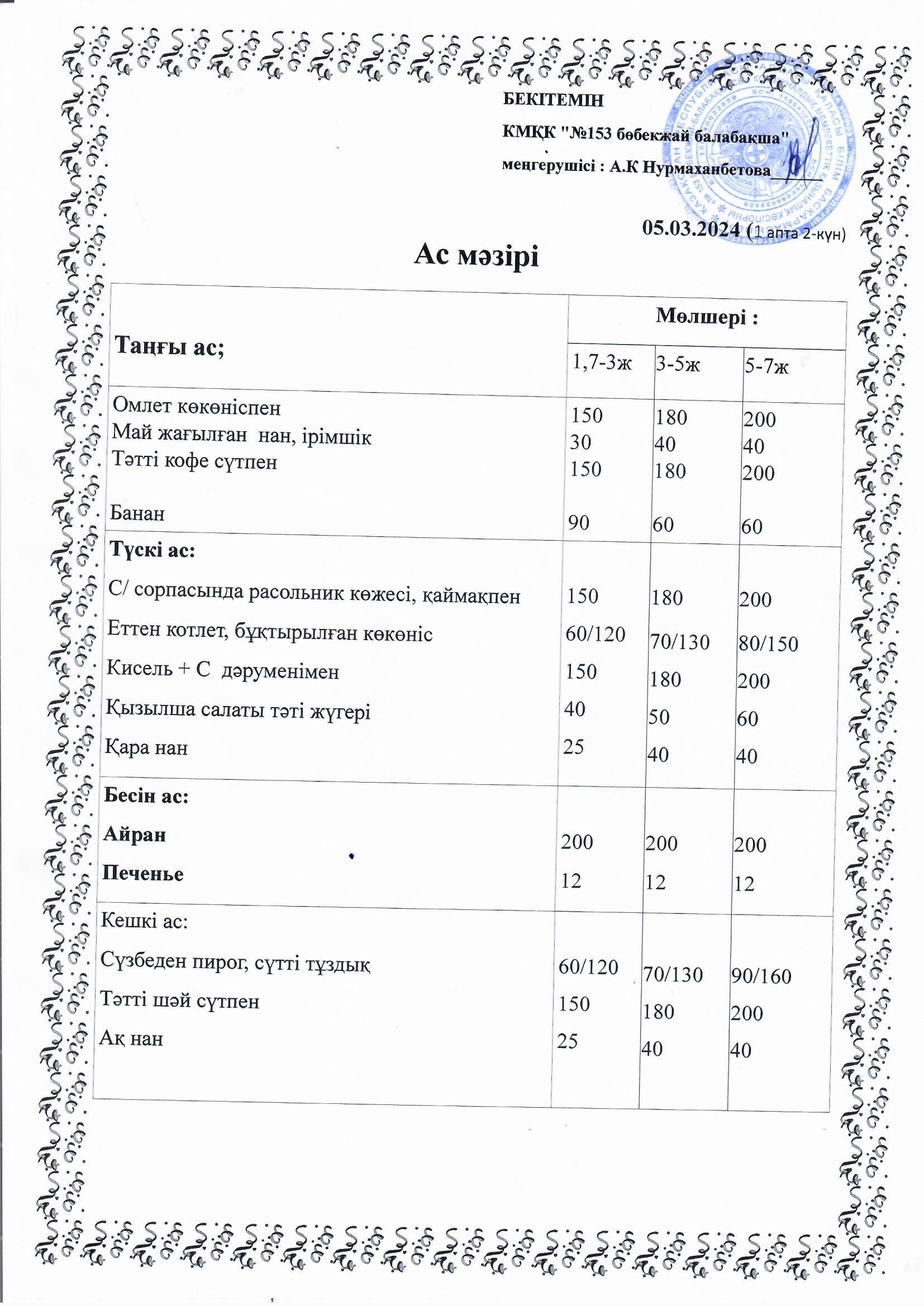 Ас мәзірі 05.03.2024 ж