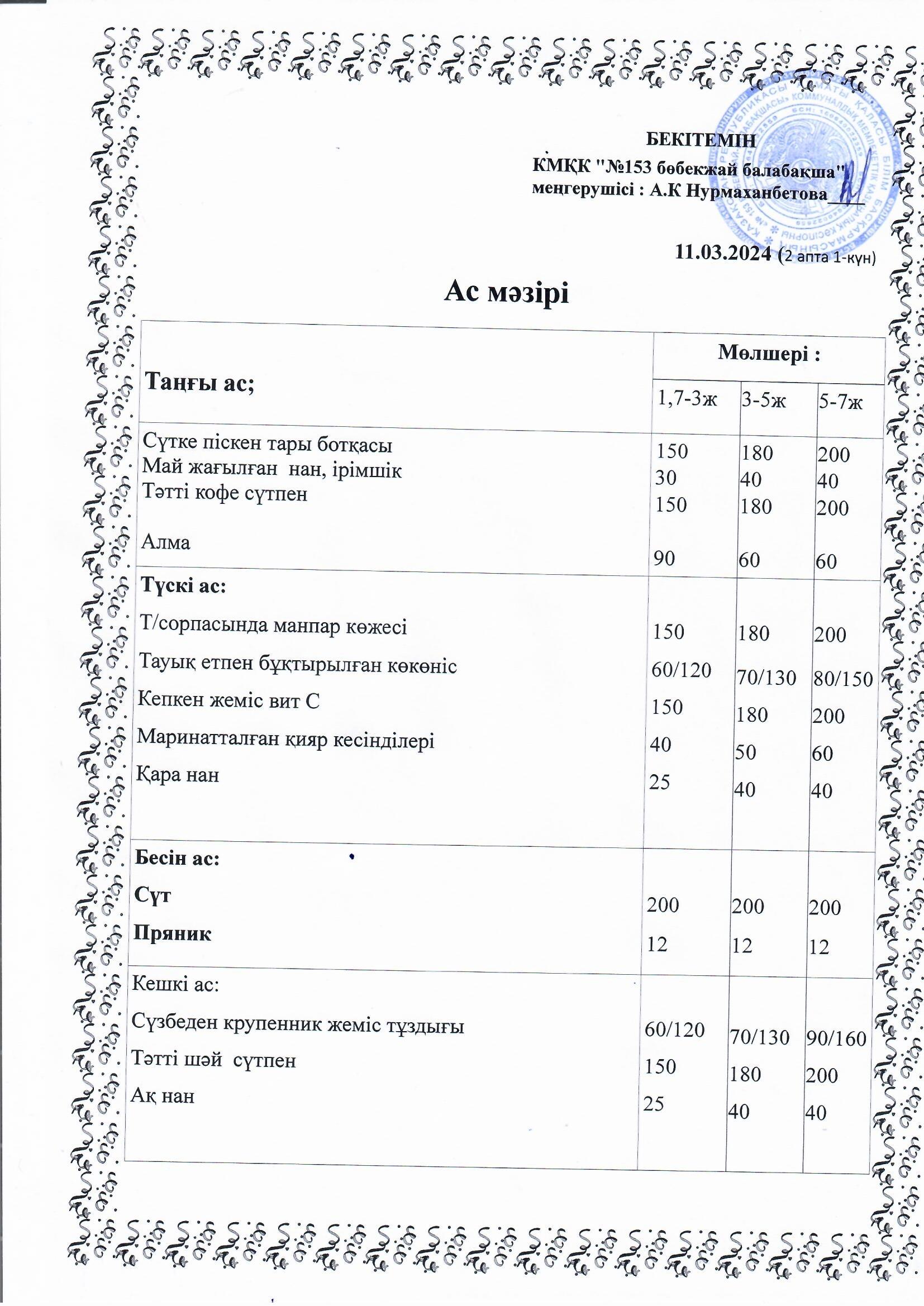 Ас мәзірі 11.03.2024 ж