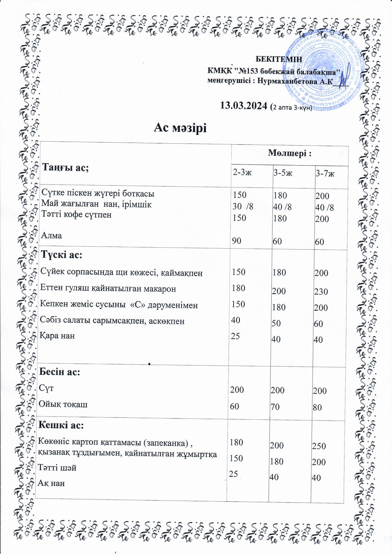 Ас мәзірі 13.03.2024 ж