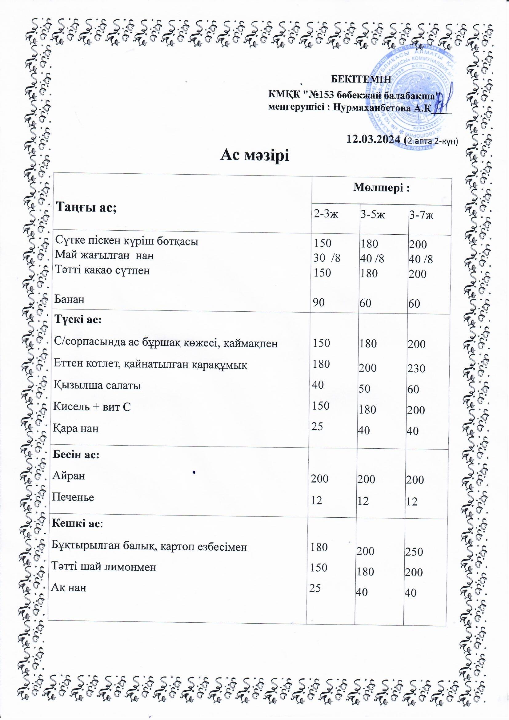 Ас мәзірі 12.03.2024 ж