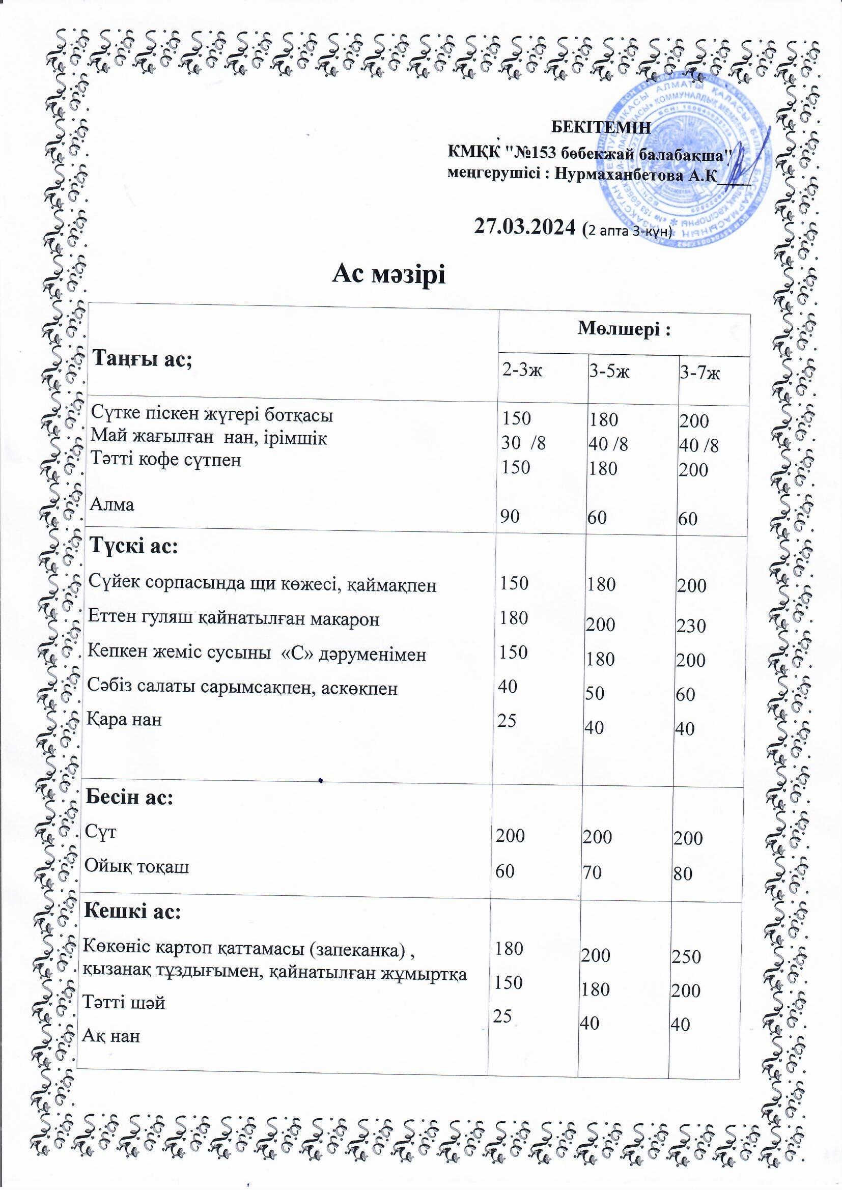Ас мәзірі 27.03.2024 ж