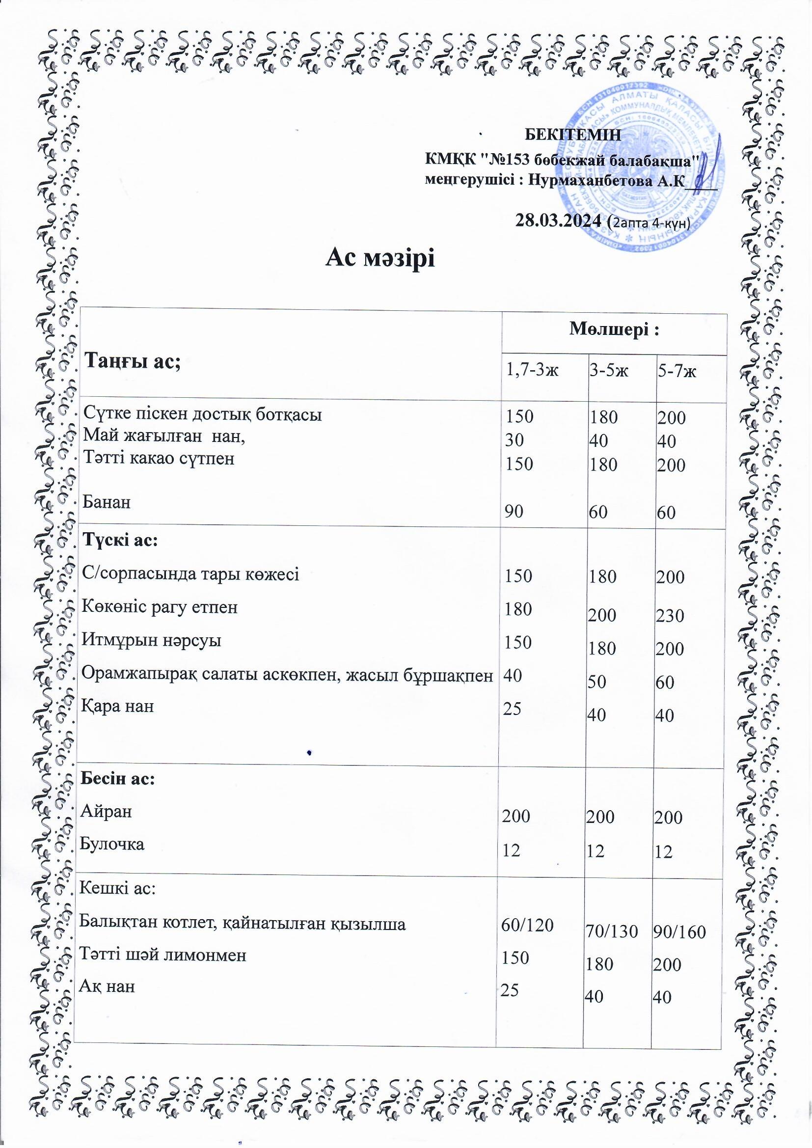Ас мәзірі 28.03.2024 ж