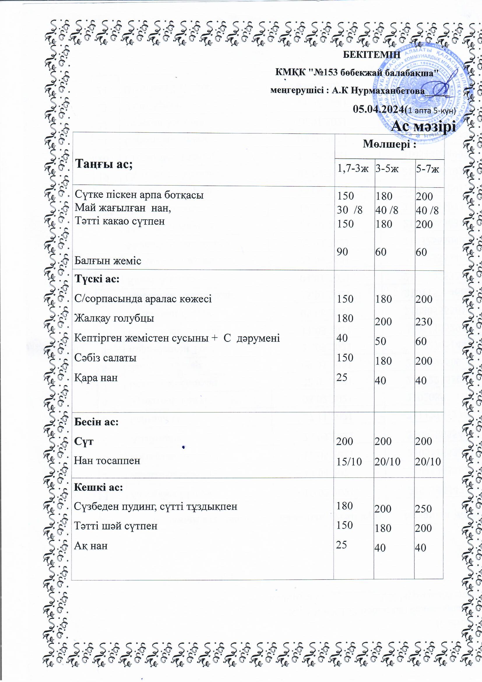 Ас мәзірі 05.04.2024 ж