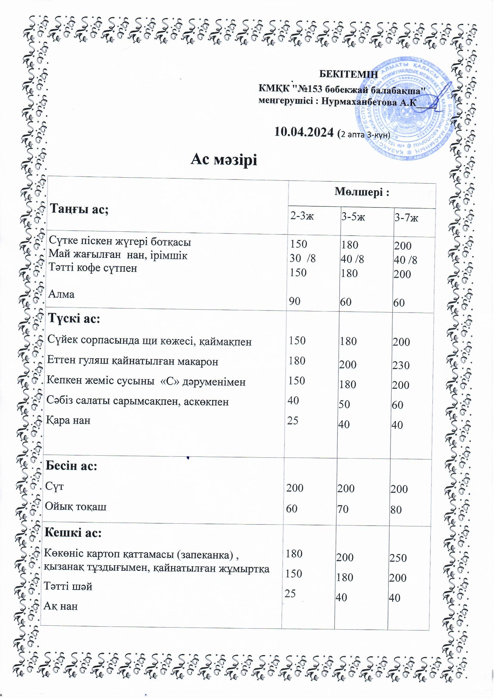 Ас мәзірі 10.04.2024 ж
