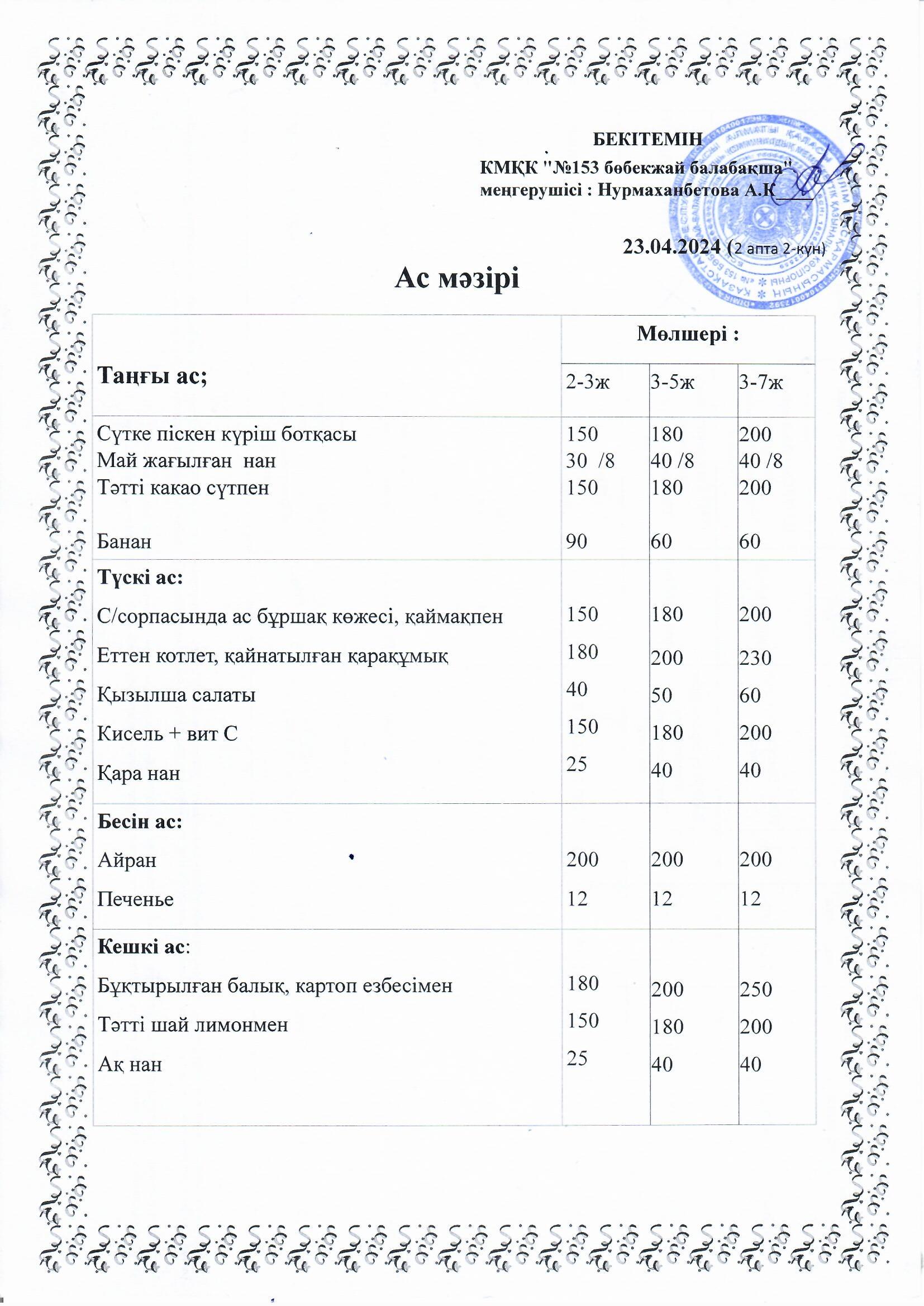 Ас мәзірі 23.04.2024 ж