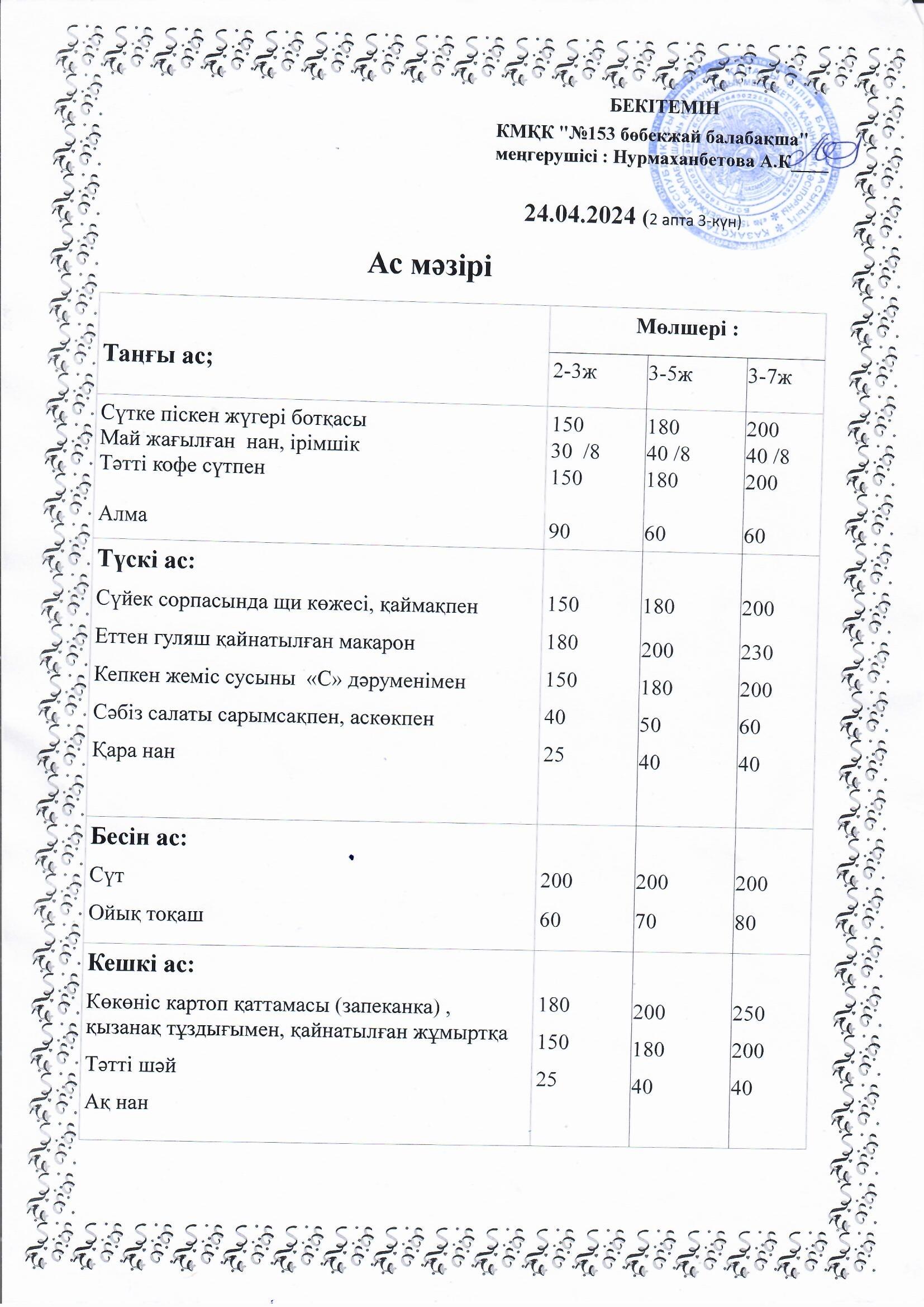 Ас мәзірі 24.04.2024 ж