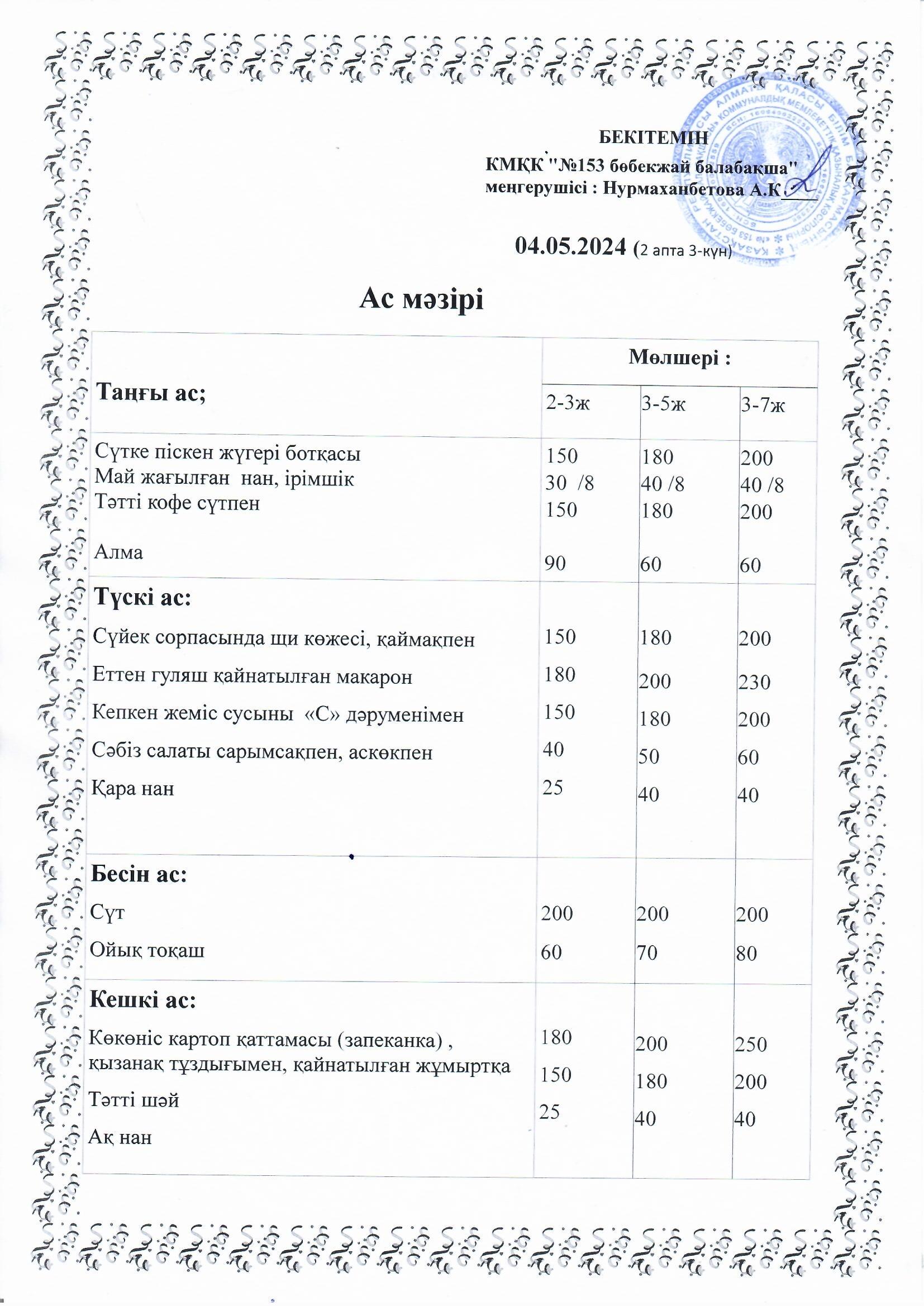 Ас мәзірі 04.05.2024 ж