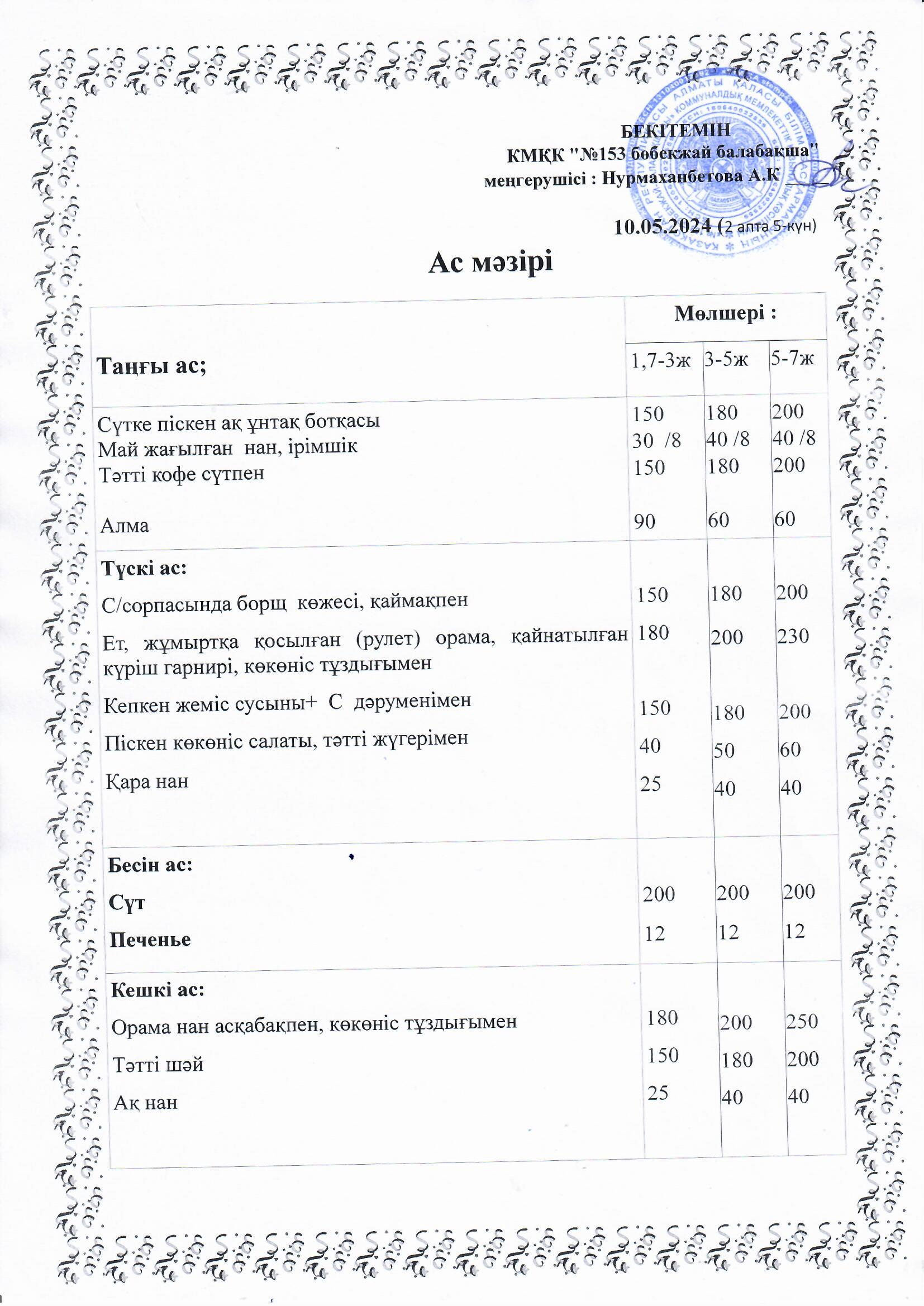 Ас мәзірі 10.05.2024 ж