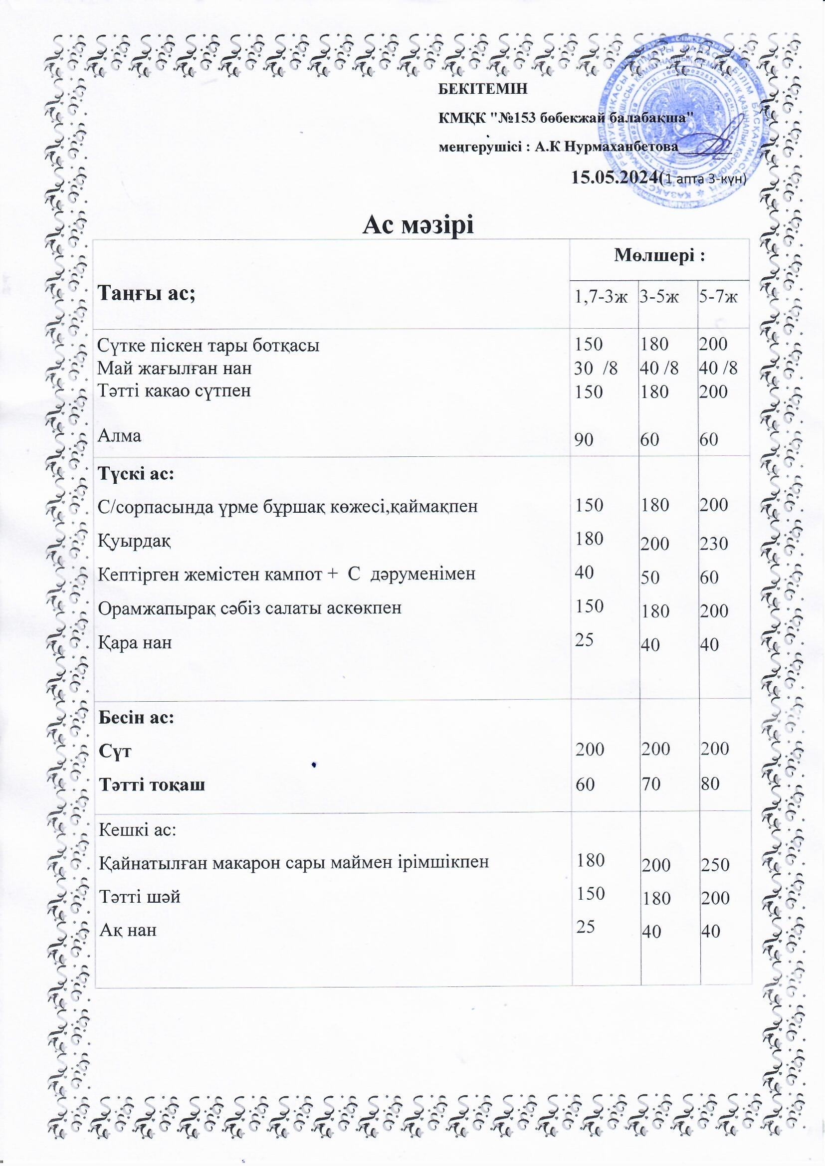 Ас мәзірі 15.05.2024 ж