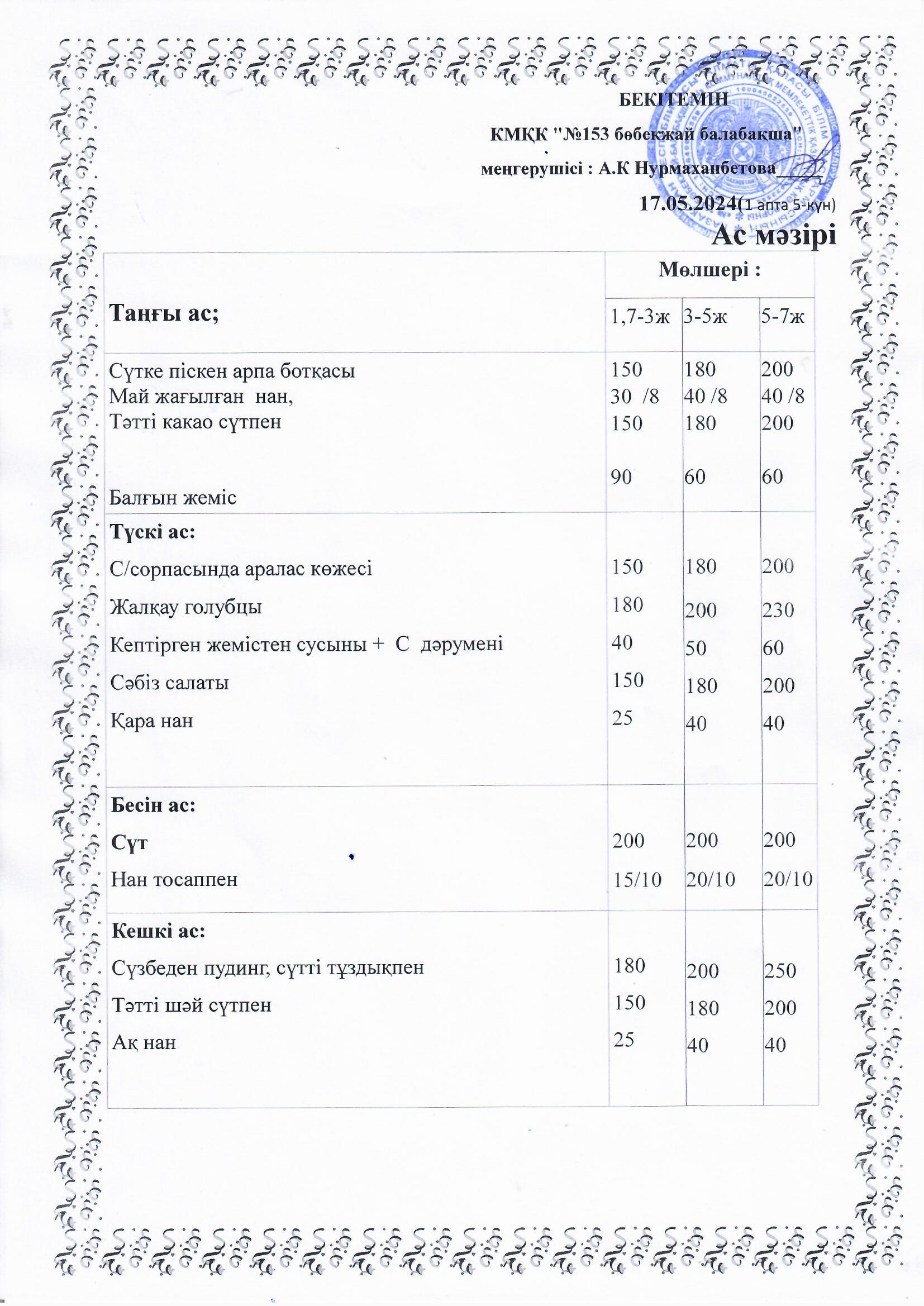 Ас мәзірі 17.05.2024 ж