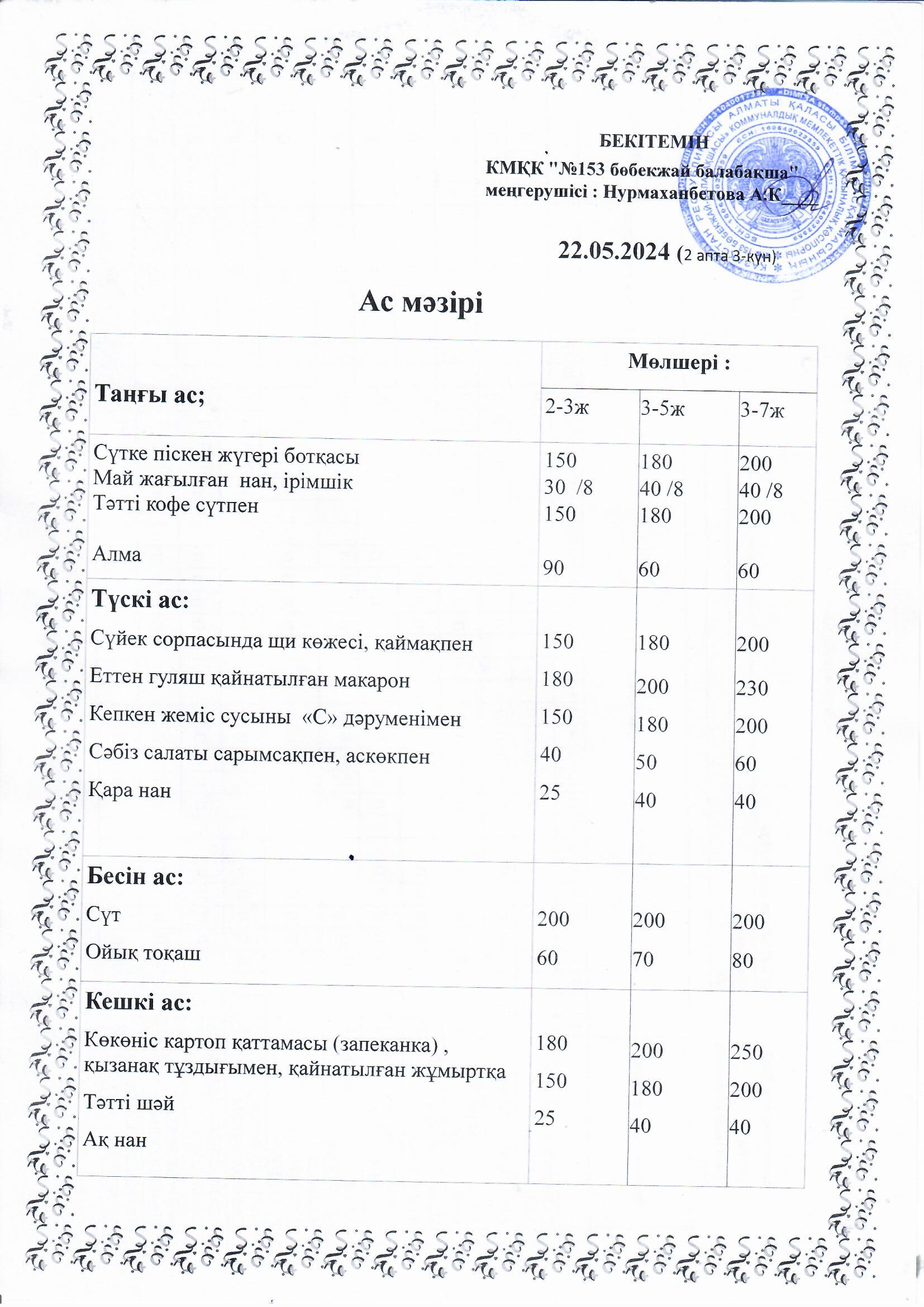 Ас мәзірі 22.05.2024 ж