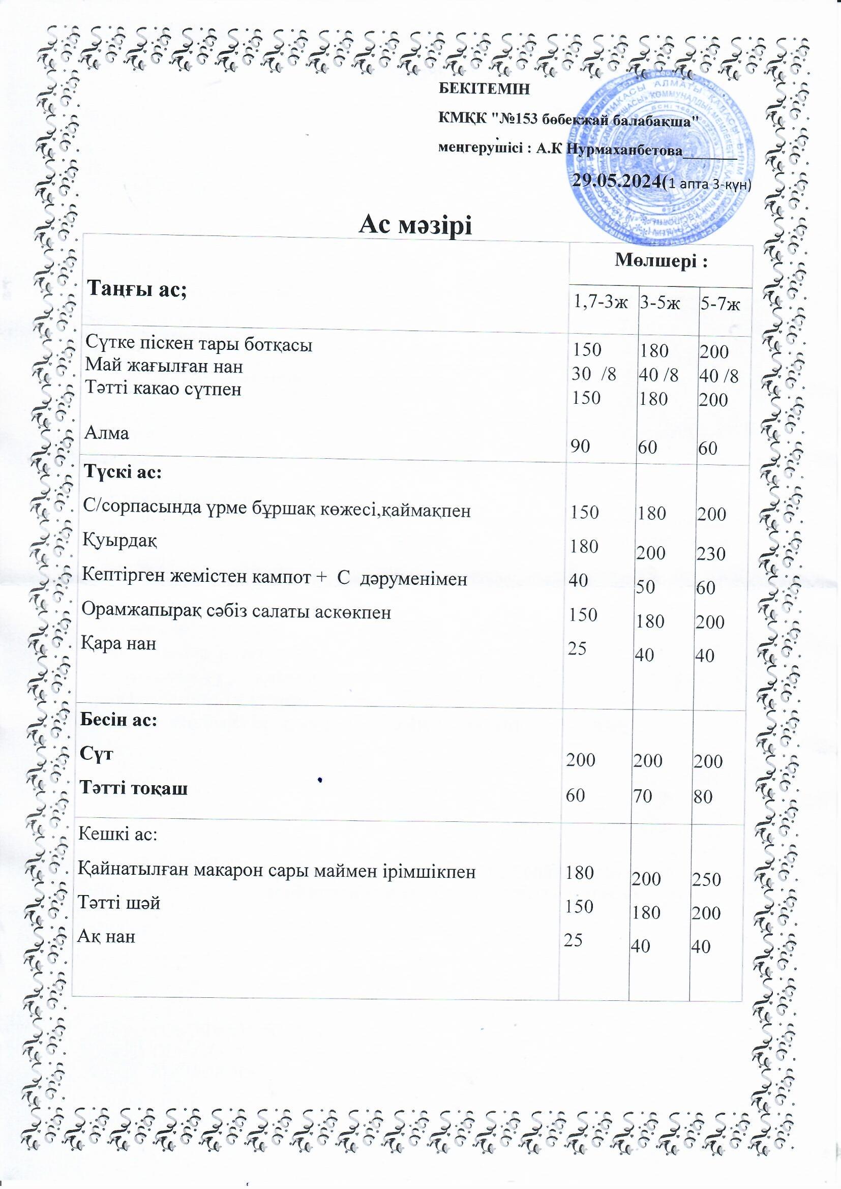 Ас мәзірі 29.05.2024 ж