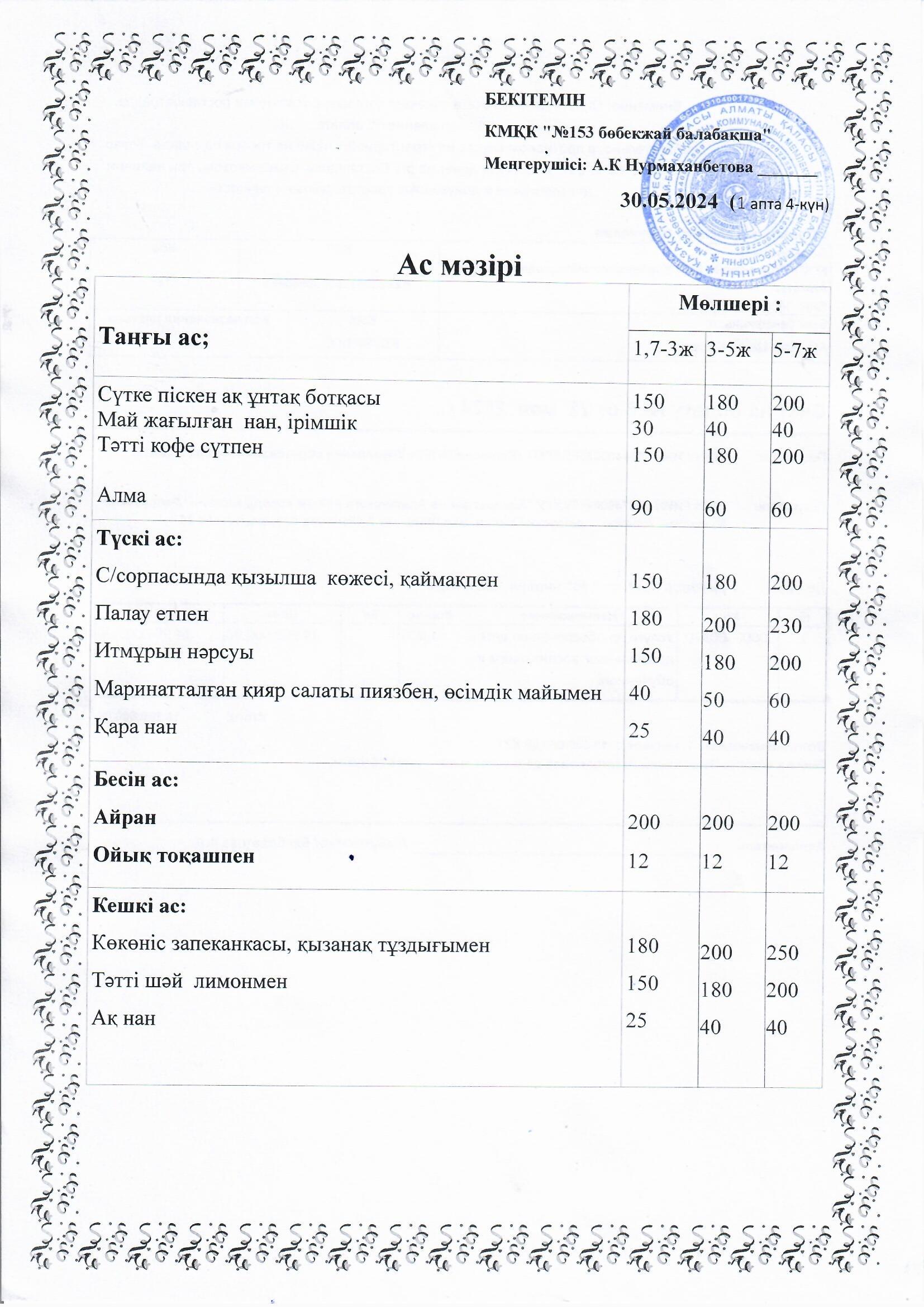 Ас мәзірі 30.05.2024 ж